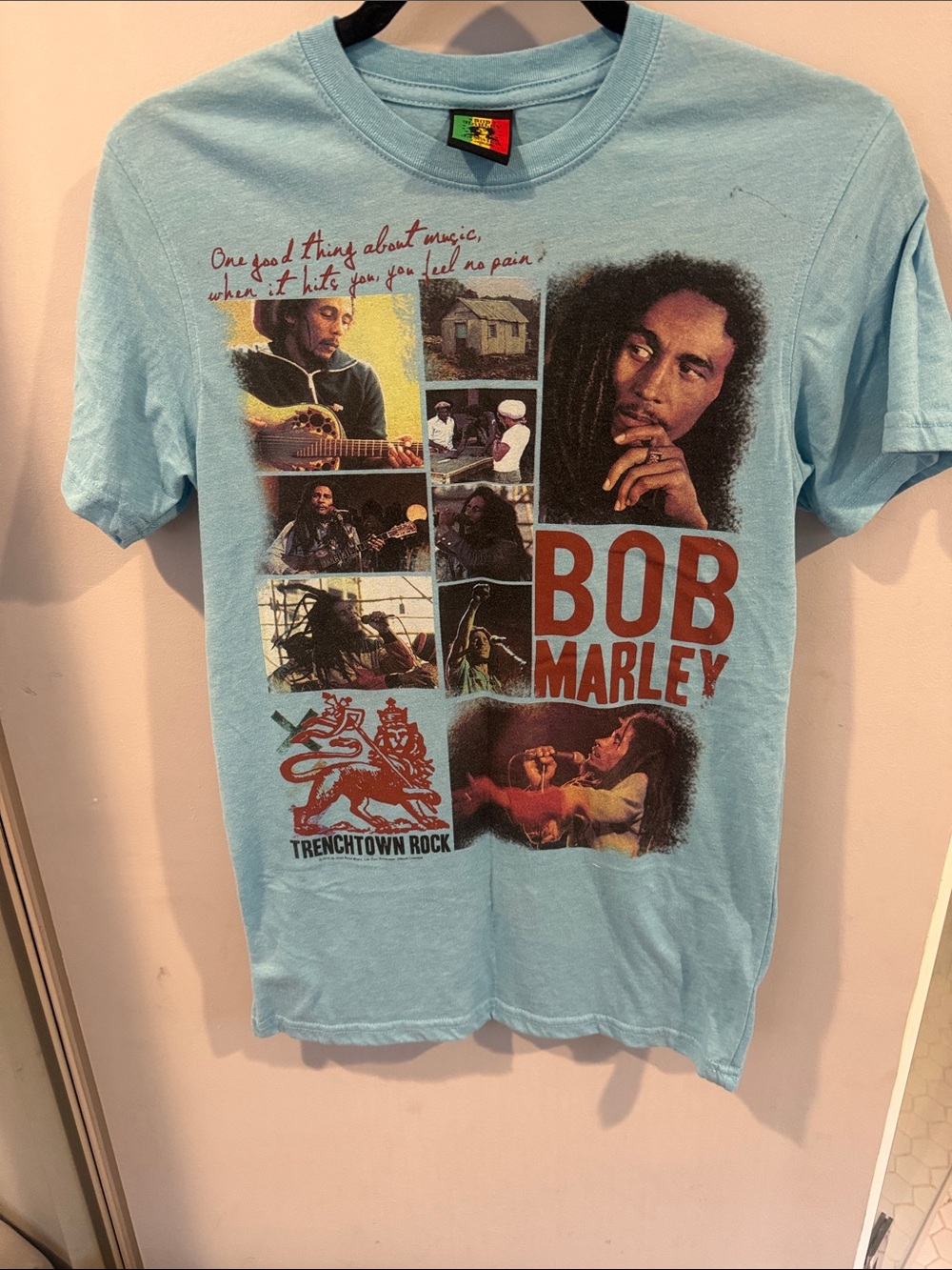 Bob Marley Graphic Tee — Light Blue Short Sleeve Shirt
